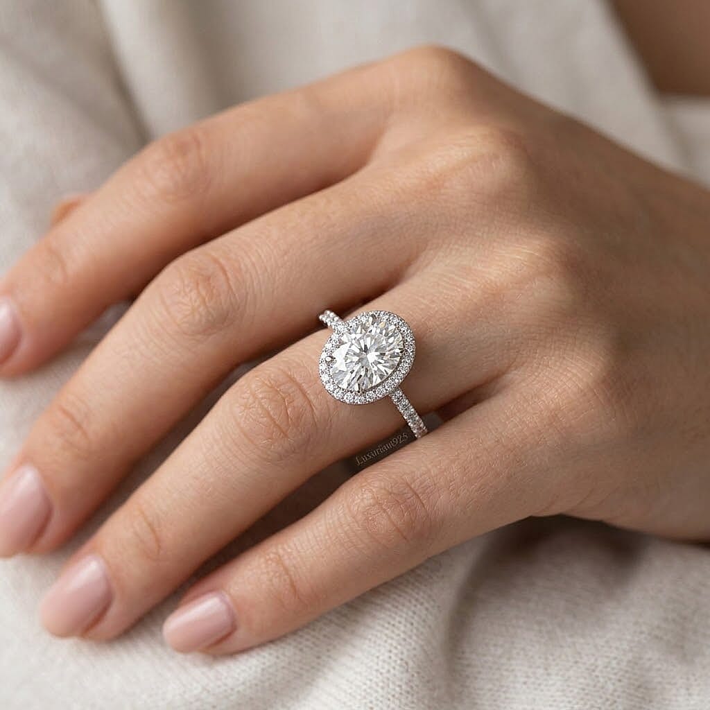 Luxuriant Lab Grown Diamond Halo Ring in Sterling Silver